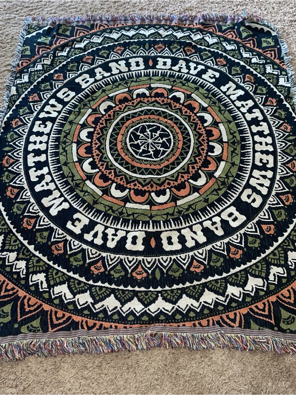 Mathew's Band Tapestry Throw Blanket in Black, Olive & Rust